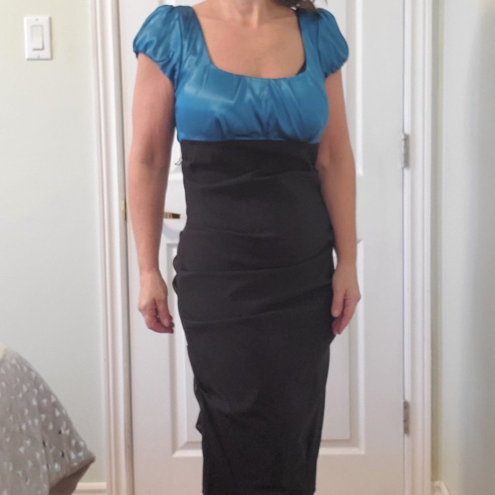 Teal and Black Classy Dress